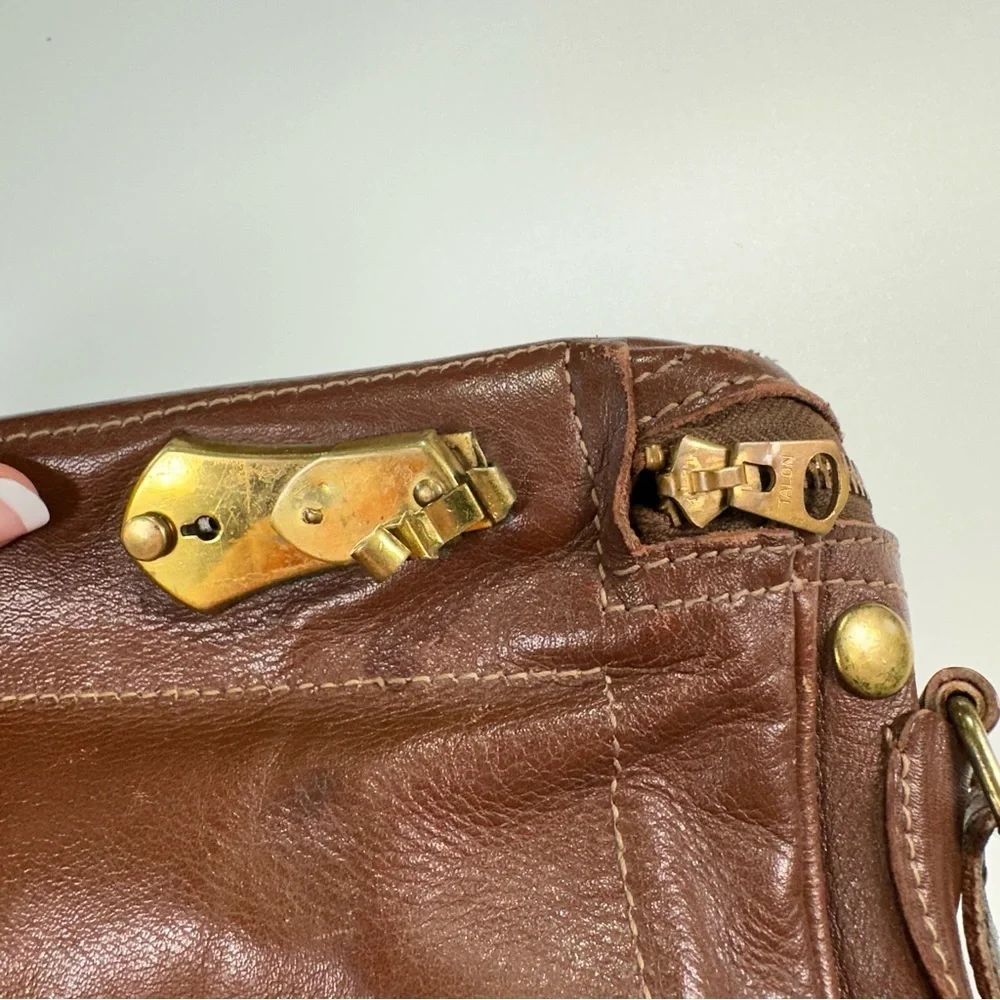 Hinson vintage leather crossbody bag top grain brass hardware